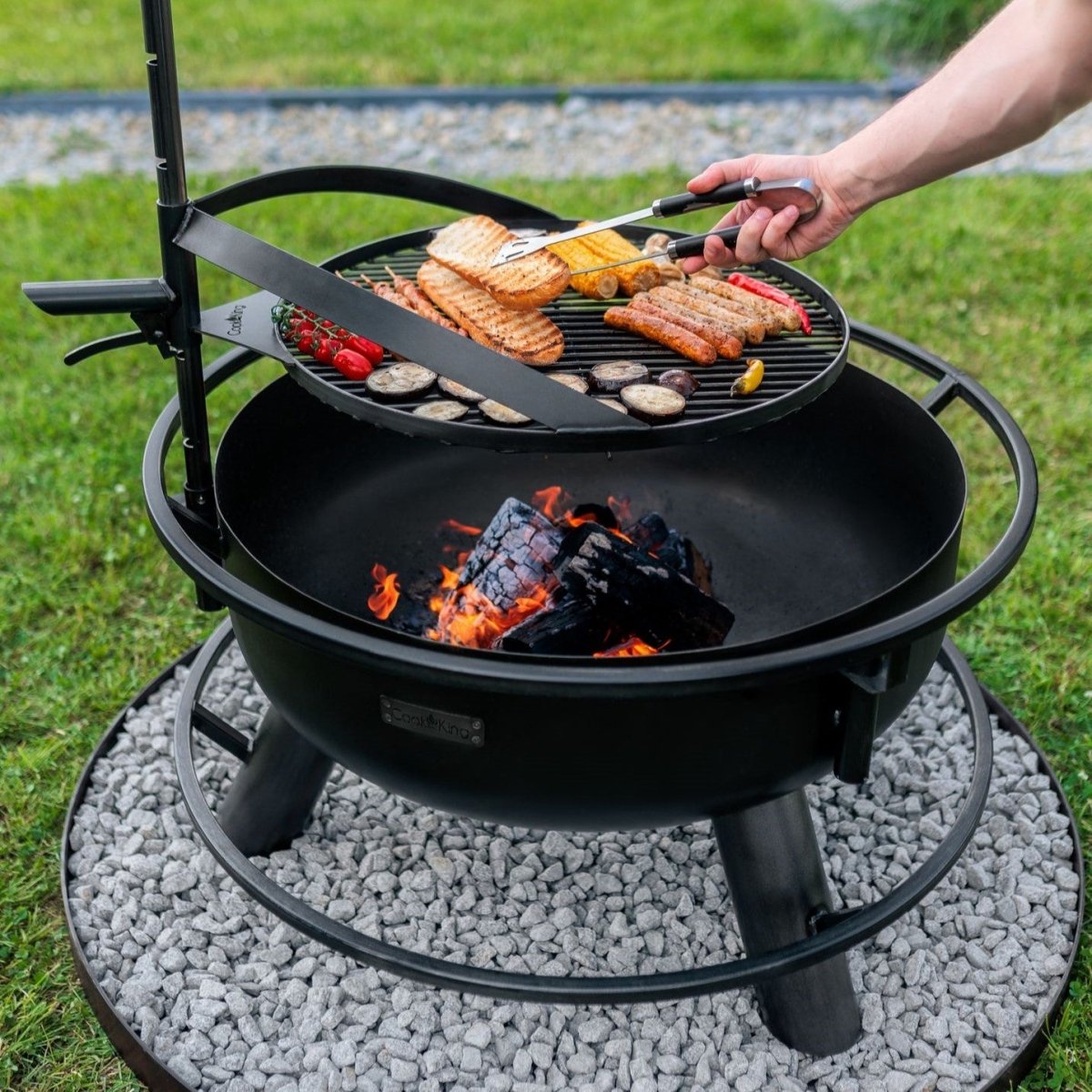 FERRO – Premium ⌀ 80cm Feuerschale mit ⌀ 60cm höhenverstellbarem Grillrost