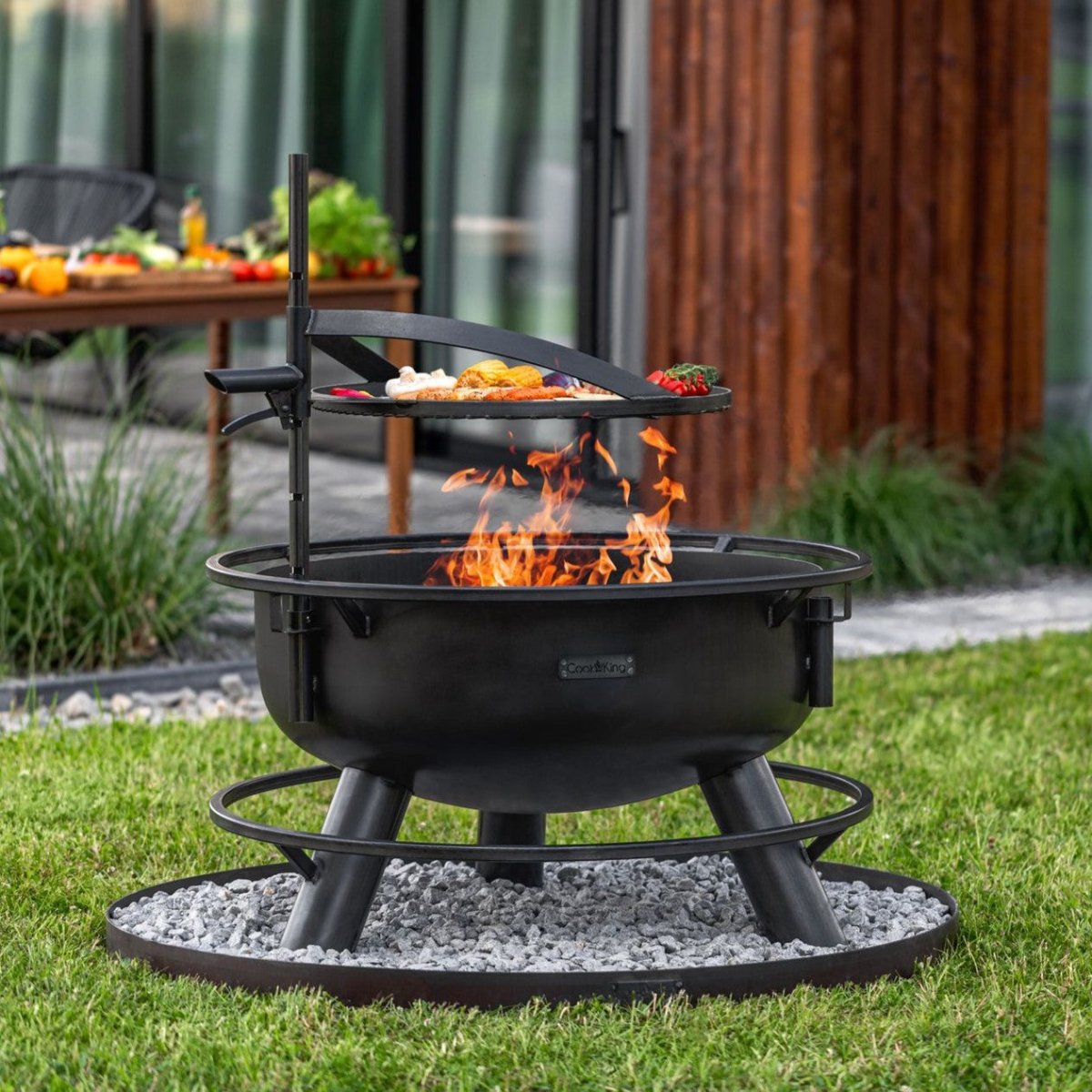 FERRO – Premium ⌀ 80cm Feuerschale mit ⌀ 60cm höhenverstellbarem Grillrost